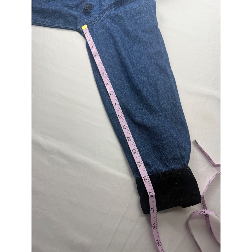 Blassport Denim Shirt Womens Medium Blue Embroidered Velvet Collar Beaded Cotton - Picture 5 of 9